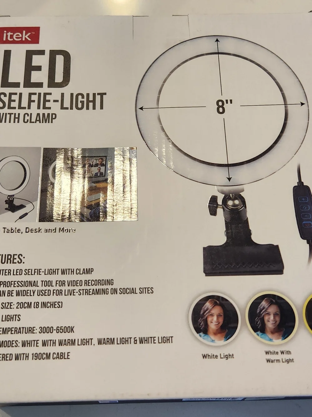 LED Selfie Ring Light with Clamp – White